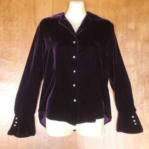 Lauren Ralph Lauren Purple Velvet Button Up Top Sz 10 Whimsigoth Grunge Gothic
